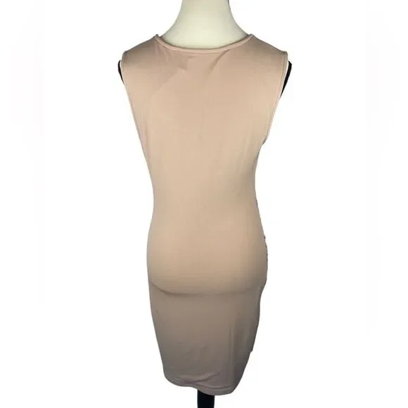 Leith V-Neck Shirred Rib Tan Taupe ultra Soft Body-con Dress Size : M NWT - Picture 3 of 8